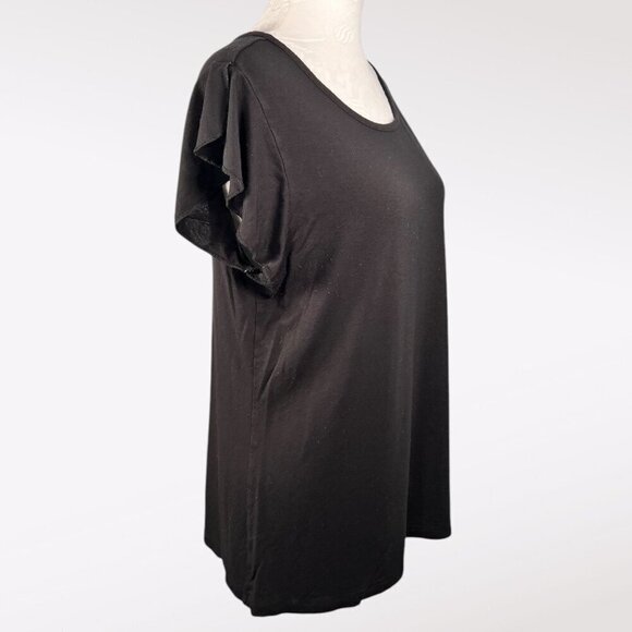 Tahari Black Short Flutter Sleeve T-Shirt Top Large - Picture 6 of 9